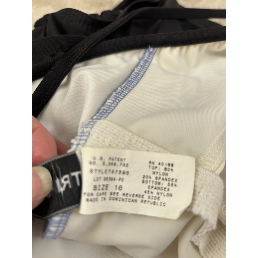 Trimshaper 1Pc Swimsuit Sz 16 Periw/Black Tummy Control Ruched Sides‎ Dbl Strap - Picture 3 of 9